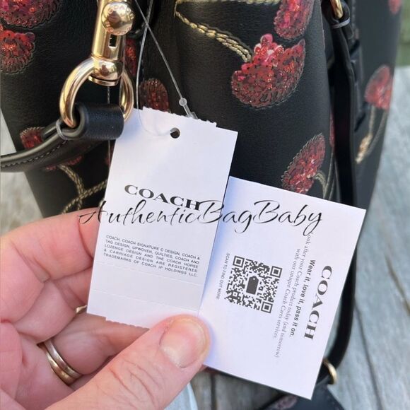 Authentic Coach Rowan Bucket Bag With Cherry Print Leather Purse - Picture 12 of 13